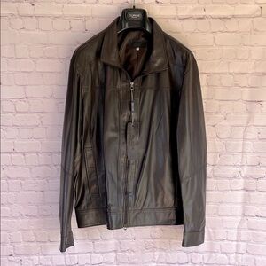 Italian Brown Leather Zip Up Jacket Made by CURGÈ Mens size‎ XXL 60 NWT #13